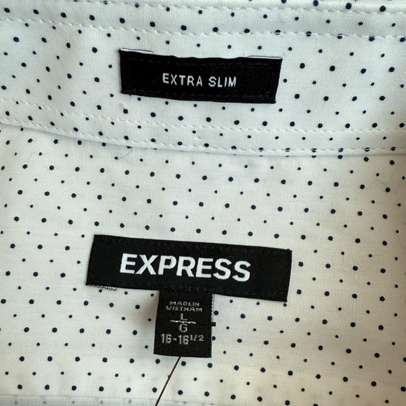 Express Men’s Dress Shirt, white with black dot pattern, size large/slim fit - Picture 5 of 6